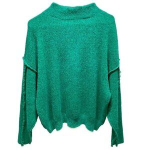 ZENANA Sweater Women's S/M Green Pullover Mock Neck Long Sleeve Raw Seams !READ!